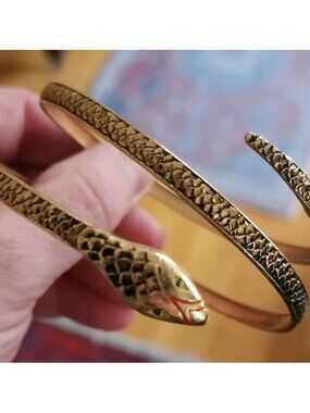 Spain Chased Metal Enamel Snake Arm Cuff Bracelet Vintage Serpent 3" by 3"